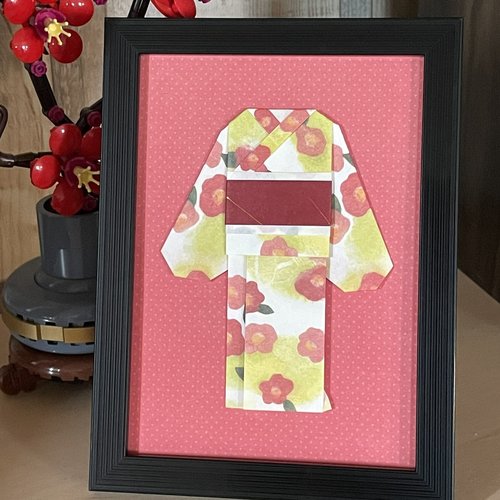 Cadre déco origami kimono fleurs naïves