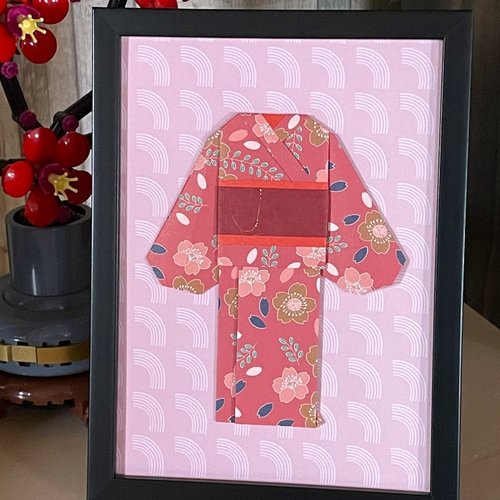 Cadre déco origami kimono fleurs rose