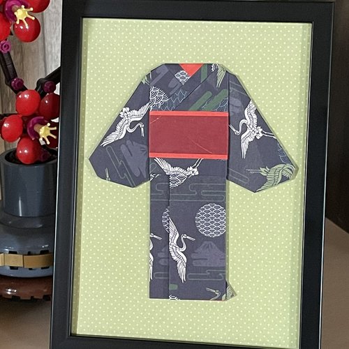 Cadre déco origami kimono héron blanc