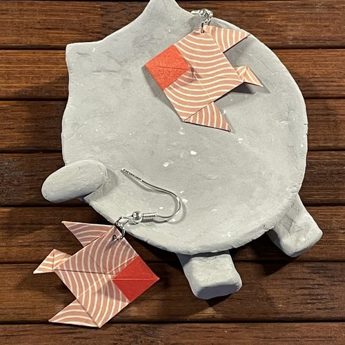 Boucles d'oreilles origami poisson saumon vagues