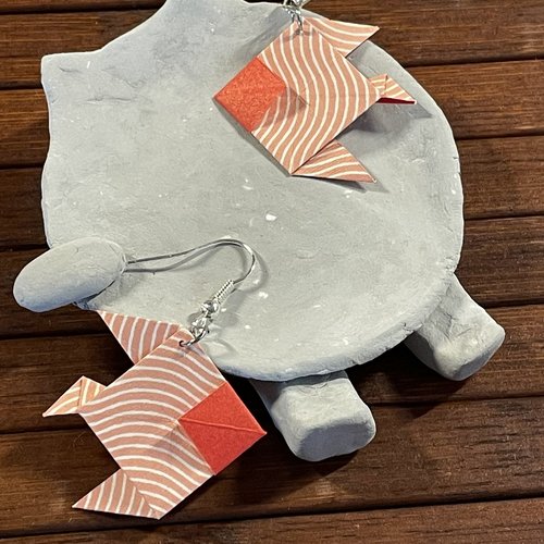 Boucles d'oreilles origami poisson saumon vagues v2