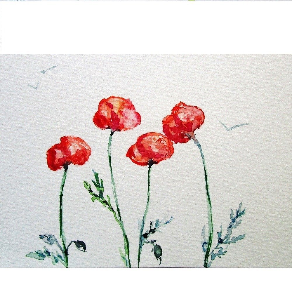 Aquarelle Fleur Carte Art Carte Postale Aquarelle Tableau Peinture Coquelicot Fleurs Rouge Cadeau Pour Sous Verre Un Grand Marche