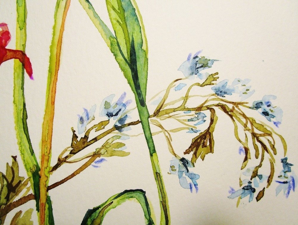 Aquarelle Botanique Tableau Peinture Aquarelle Fleur Aquarelle Original Fleur Botanique Vert Rose Pour Sous Verre Un Grand Marche