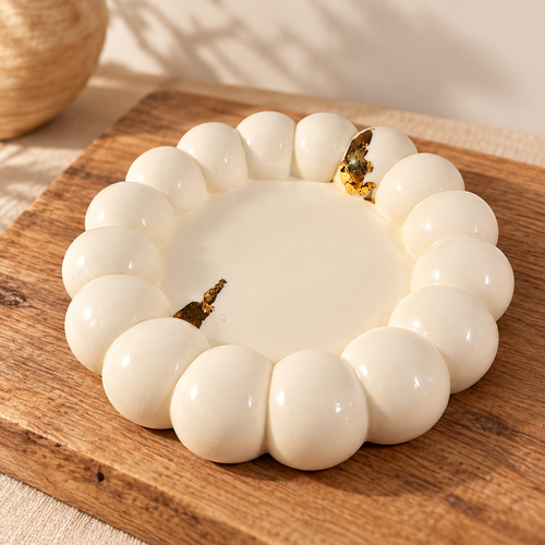 Vide-poche rond perlé – ivoire et or – création artisanale