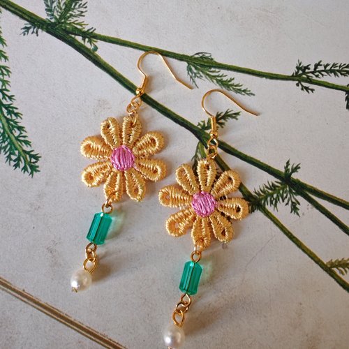 Boucles d'oreilles dentelle fleur