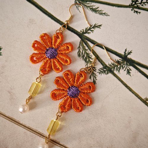 Boucles d'oreilles dentelle fleur