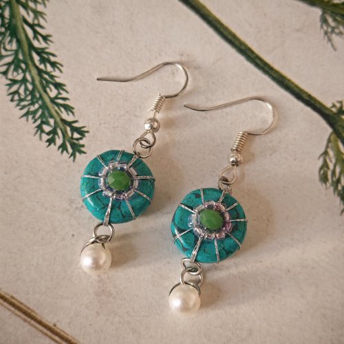 Boucles d'oreilles fleur turquoise