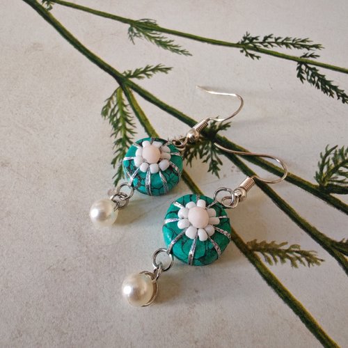 Boucles d'oreilles fleur turquoise