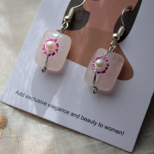 Boucles d'oreilles fleur quartze rose
