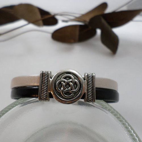 Bracelet femme ado cuir noir et blanc avec passant nœuds bijou idée cadeau