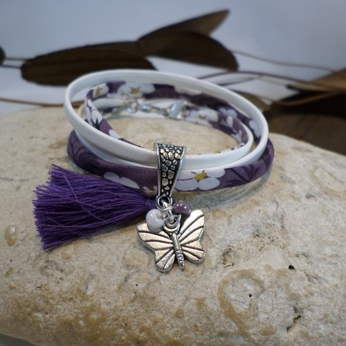 Bracelet petit papillon violet bijou nature enfant fille