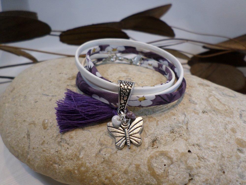 Bracelet petit papillon violet bijou nature enfant fille - Un