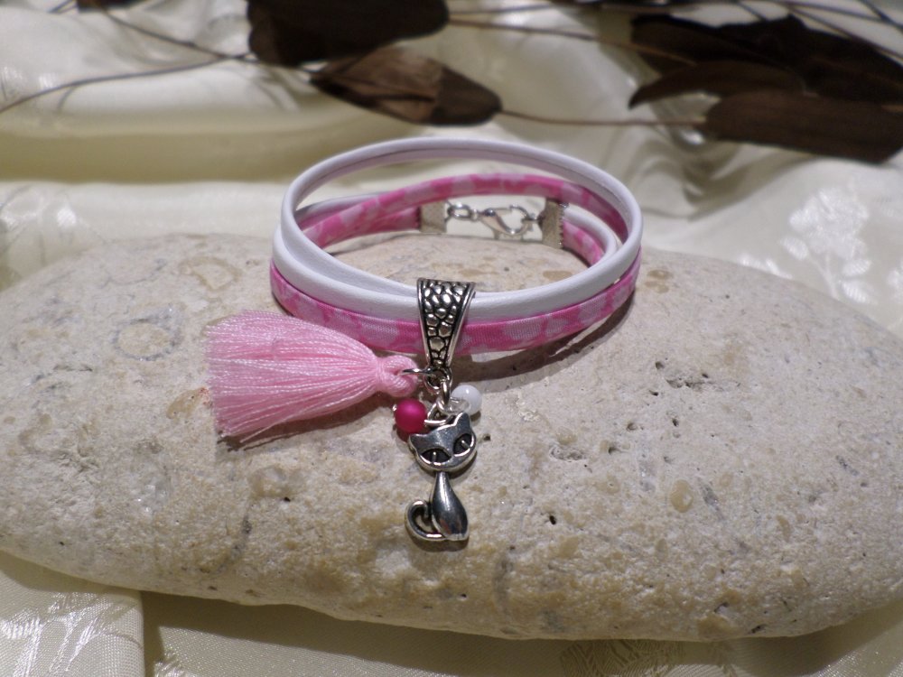 Bracelet fille chat tissu rose bijou personnalisé original cadeau enfant -  Un grand marché