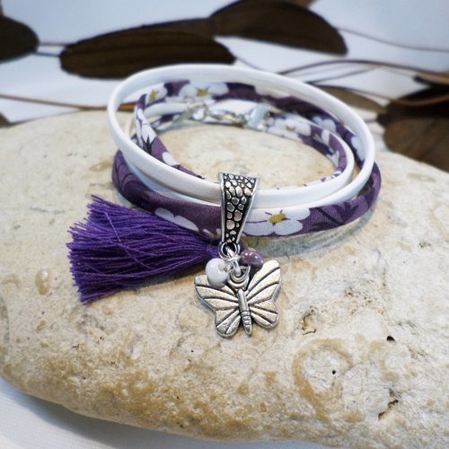 Bracelet petit papillon violet bijou nature enfant fille