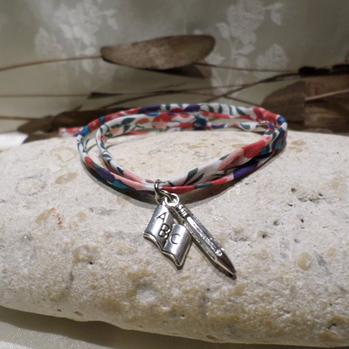 Bracelet maîtresse liberty fleuri multicolore, bijou cadeau fin d'année scolaire