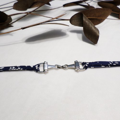 Bracelet mors cheval et liberty bleu marine, bijou original idée cadeau