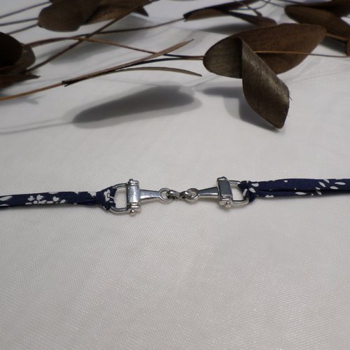 Bracelet mors cheval et liberty bleu marine, bijou original idée cadeau