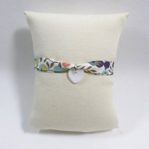Bracelet liberty fleuri multicolore et cœur en nacre - bijou romantique pour femme, ado, fille