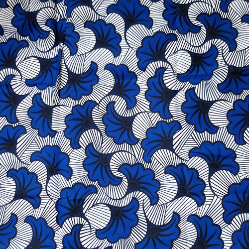 Tissu wax - par 50 centimètres - "fleurs de mariage" bleues - 100% coton - tissu africain - pagne