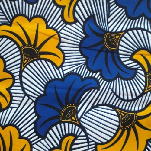 Tissu wax - par 50 centimètres - "fleurs de mariage" bleues et jaunes - 100% coton - tissu africain - pagne
