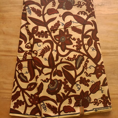 Tissu wax (par unités de 50 cm) - "feuilles de gombo" marrons - 100% coton - tissu africain - pagne