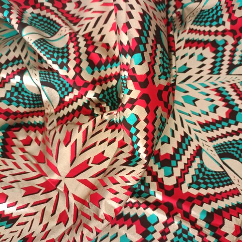Tissu wax java argent - par 50 centimètres - étoiles rouges et turquoises aux détails argentés - 100% coton - tissu africain - pagne