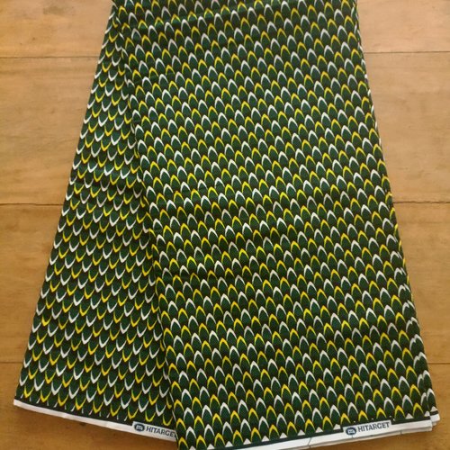 Tissu wax (par unités de 50 cm) - écailles vertes, jaunes, blanches  - 100% coton - tissu africain