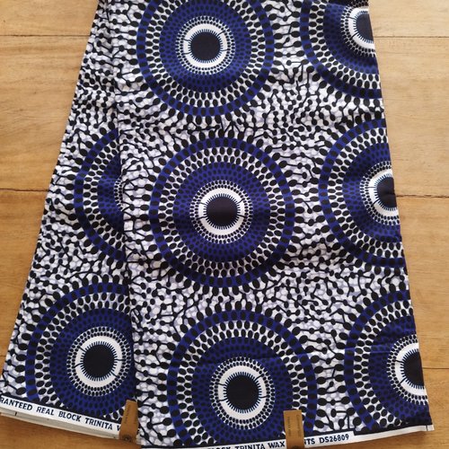 Tissu wax (par unités de 50 cm) - grands disques bleus - 100% coton - tissu africain