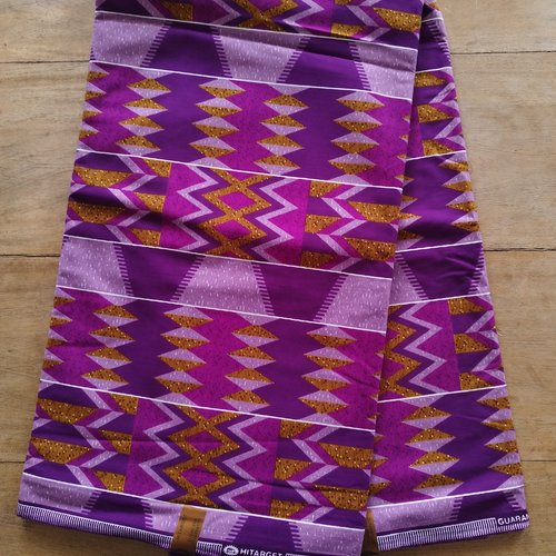 Tissu imprimé kente - violet et orange - par 50 centimètres -100% coton - tissu africain