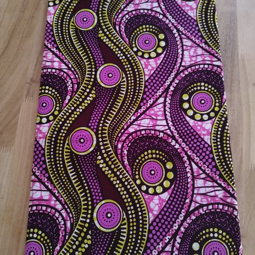 Tissu wax (par unités de 50 cm) - motifs mauves et jaunes - 100% coton - tissu africain