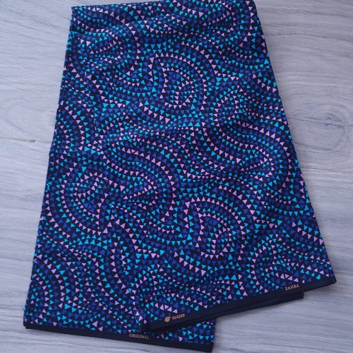 Tissu wax (par unités de 50 cm) - petits triangles roses, bleus, violets - 100% coton - tissu africain