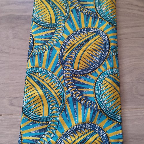 Tissu wax (par unités de 50 cm) - motifs bleus et or - 100% coton - tissu africain