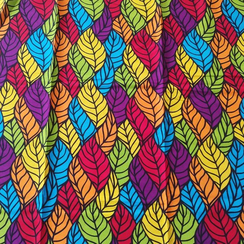 Tissu wax (par unités de 50 cm) - feuilles multicolores - 100% coton - tissu africain