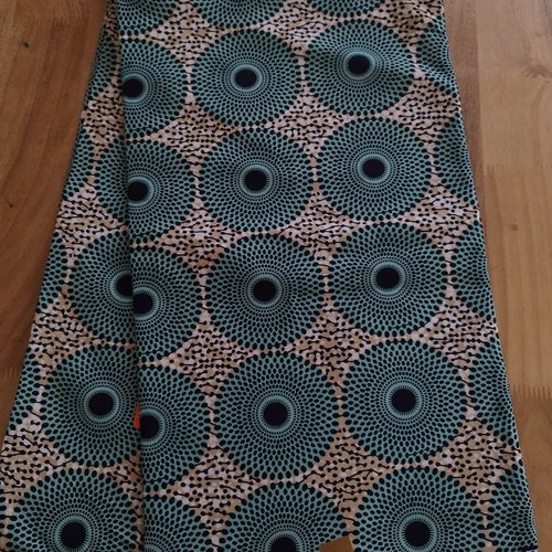 Tissu wax (par unités de 50 cm) - petits disques verts fond beige - 100% coton - tissu africain
