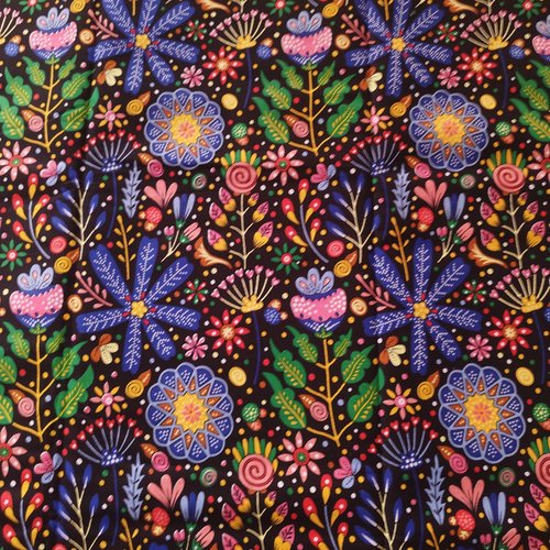 Tissu wax (par unités de 50 cm) - motif fleurs bucoliques - 100% coton - tissu africain