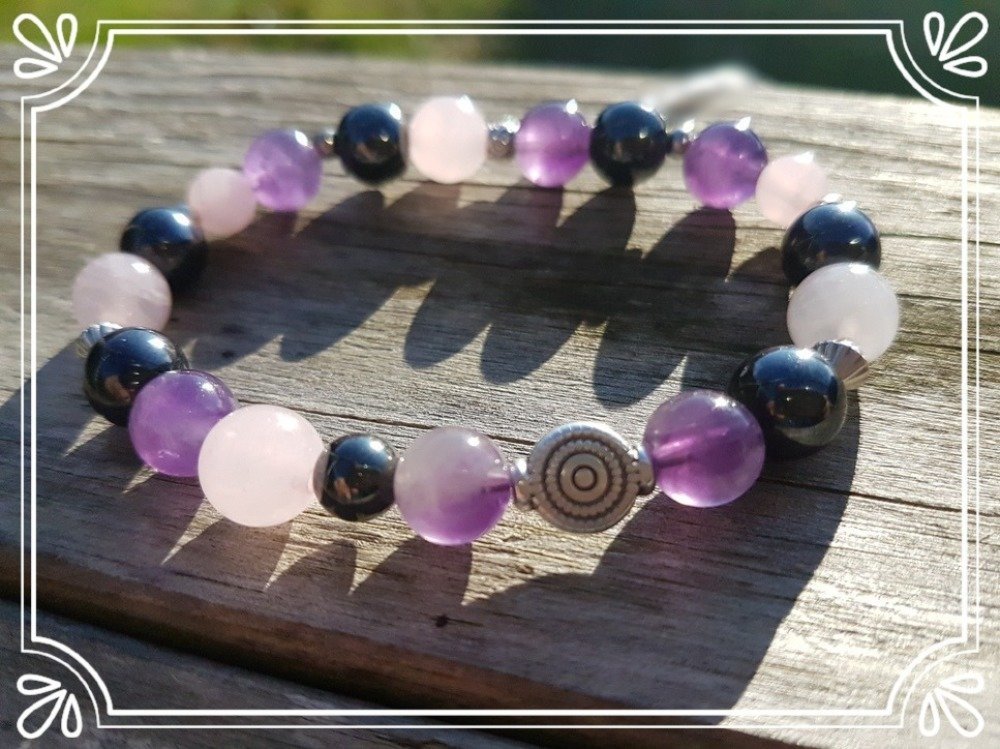 Bracelet fillette en perles naturelles,pierre de lune turquoise et quartz rose 