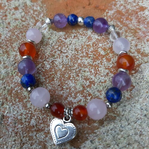 Bracelet "confiance en soi" en lapis lazuli, améthyste, quartz rose, cornaline