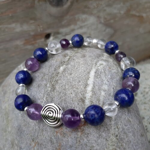 Bracelet "soulager les migraines" en lapis lazuli, améthyste et cristal de roche