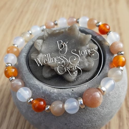 Bracelet "fertilite" en pierres naturelles pierre de lune, cornaline et agate blanche