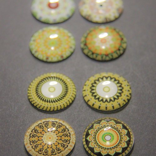 Lot de 8 cabochons ronds 25mm motifs mandalas