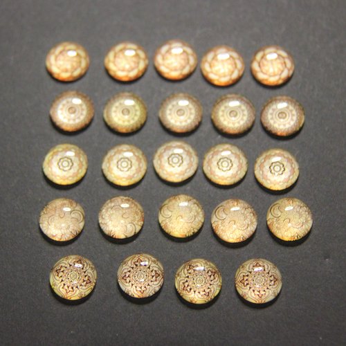 Lot de 24 cabochons ronds 12 mm motifs mandalas