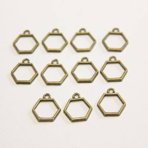 10 breloques hexagones bronze