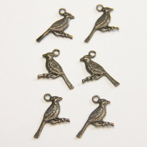 6 breloques oiseaux bronze