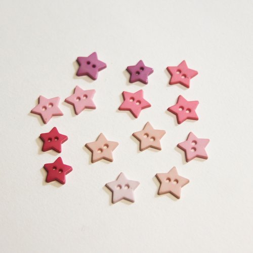 14 boutons en forme d'étoiles roses