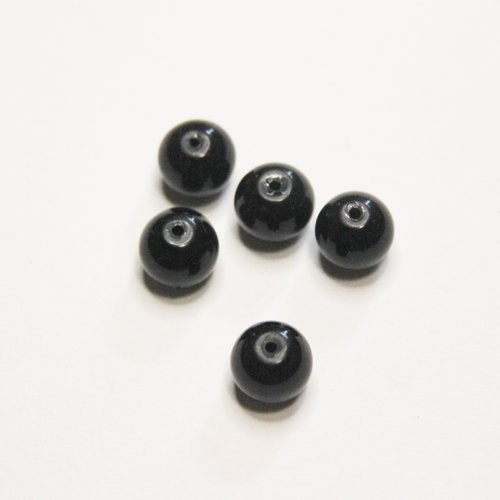 Lot de 5 perles noires rondes en bois