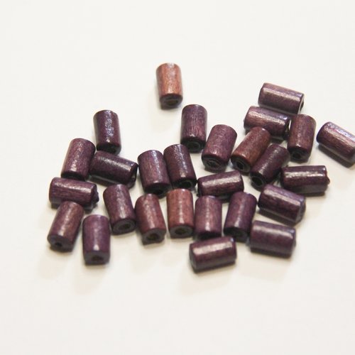 Lot de 26 perles tubes en bois violettes