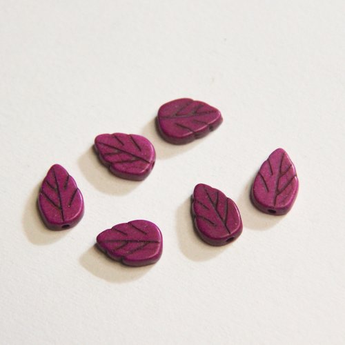 6 perles violettes feuilles
