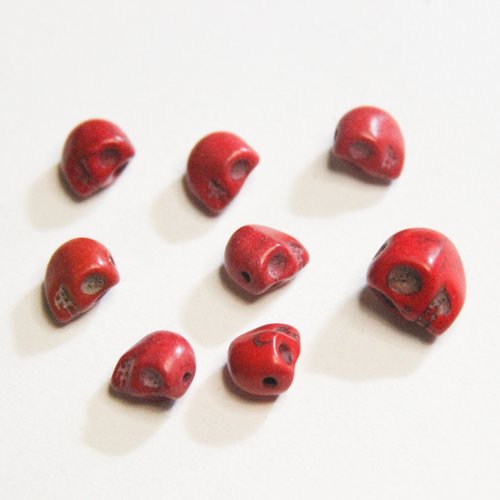 8 perles crânes rouges