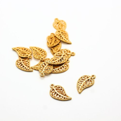 Lot de 14 breloques feuilles dorées