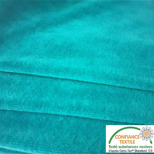Tissu nicky velours éponge extensible vert turquoise, 250g/m2